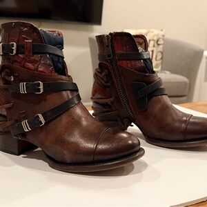 Freebird by Steven Brown Leather Buckle Ankle Boots